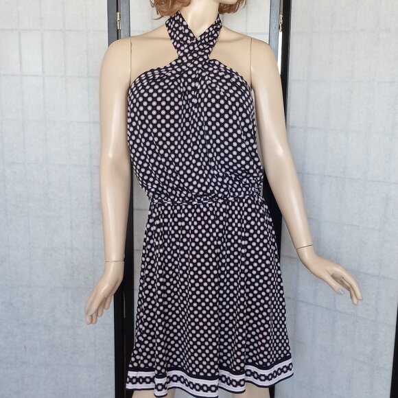 Nwt $125 MICHAEL Michael Kors Twisted Halter Neck Polka Dot Dress Sz L - Picture 2 of 9